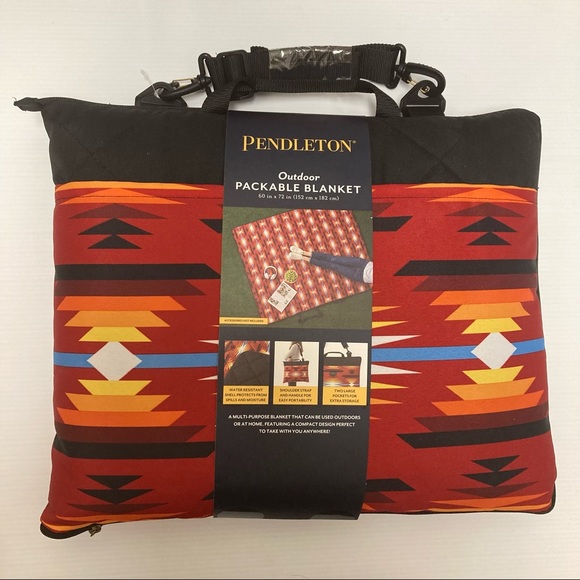 Pendleton print beach blanket packable strap outdoor pockets short sands - Picture 4 of 5